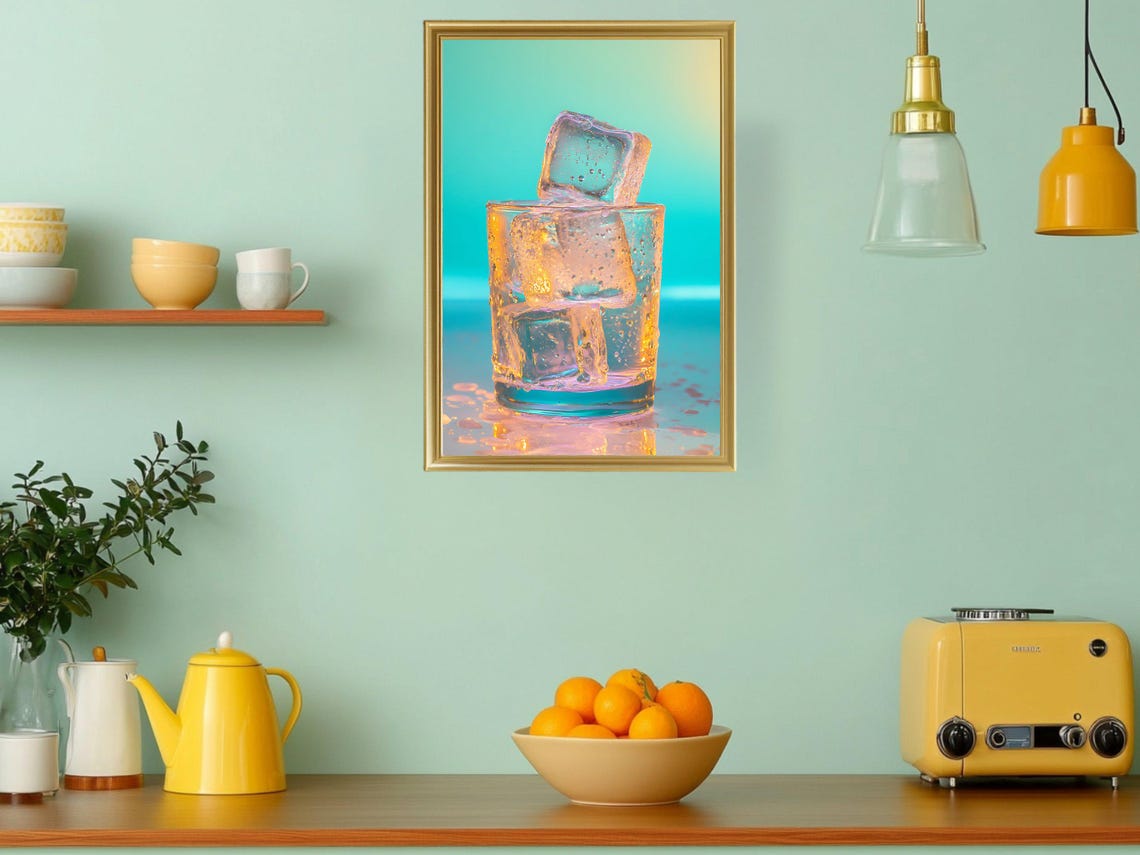 Stacked Ice Cubes at Sunset Refreshing Modern Drink Art Poster - Image 3