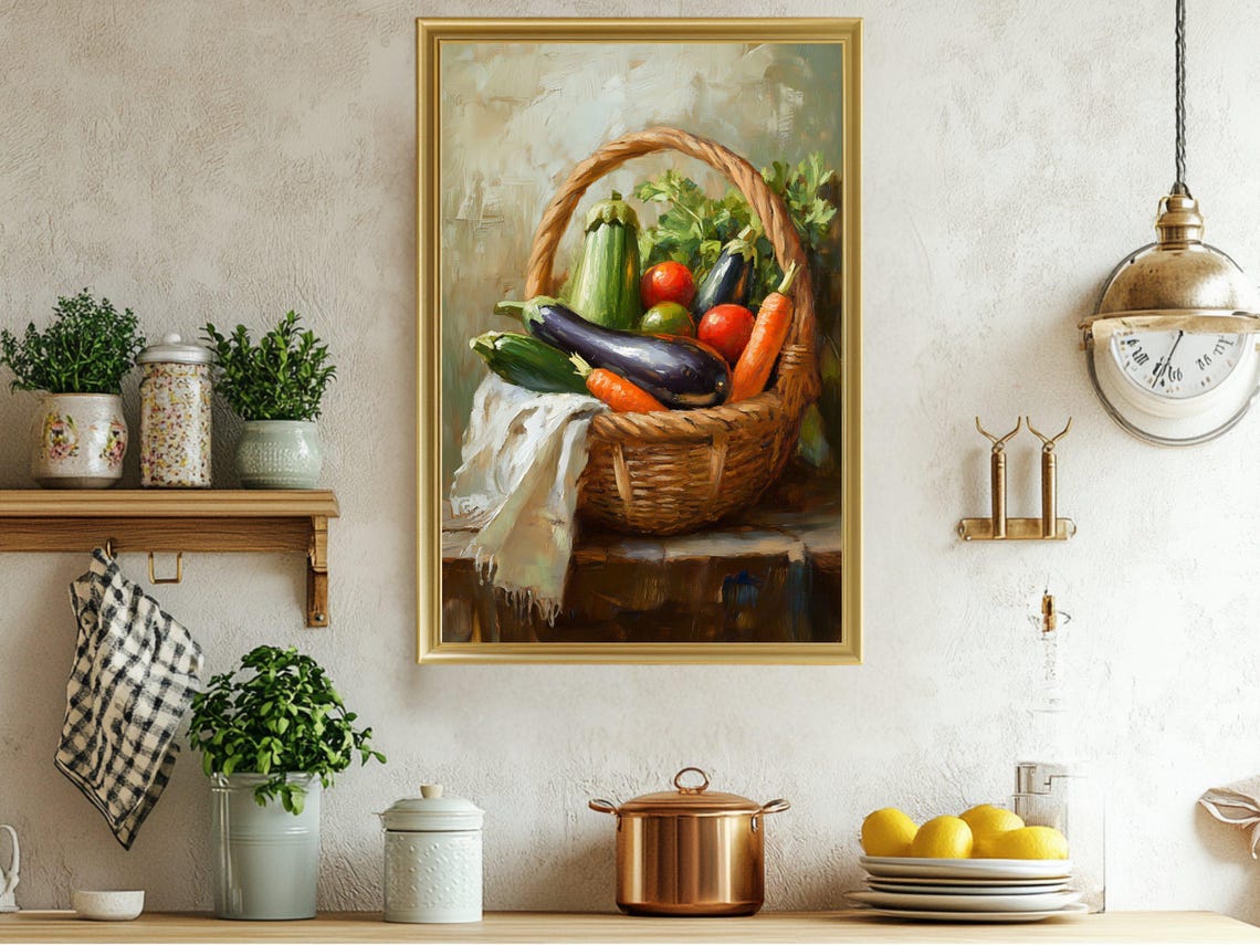 Rustic Basket Overflowing with Fresh Garden Vegetables Poster