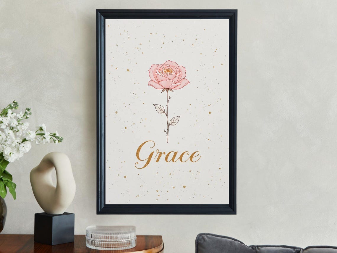 Grace Pink Rose Single Stem Minimalist Botanical Floral Decor Print