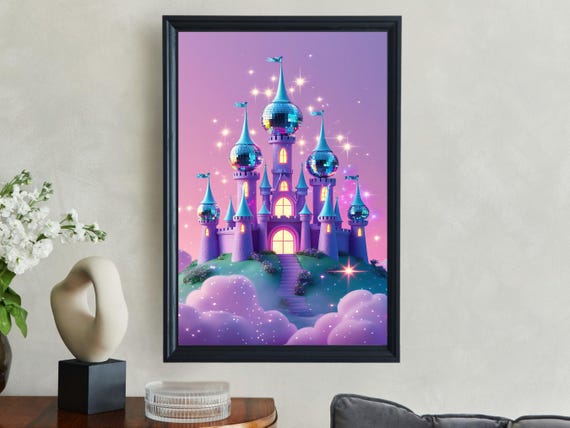Enchanted Castle Fantasy Wall Art Magical Fairytale Castle Print Whimsical Dreamy Decor Kids Room Fantasy Art Sparkling Castle