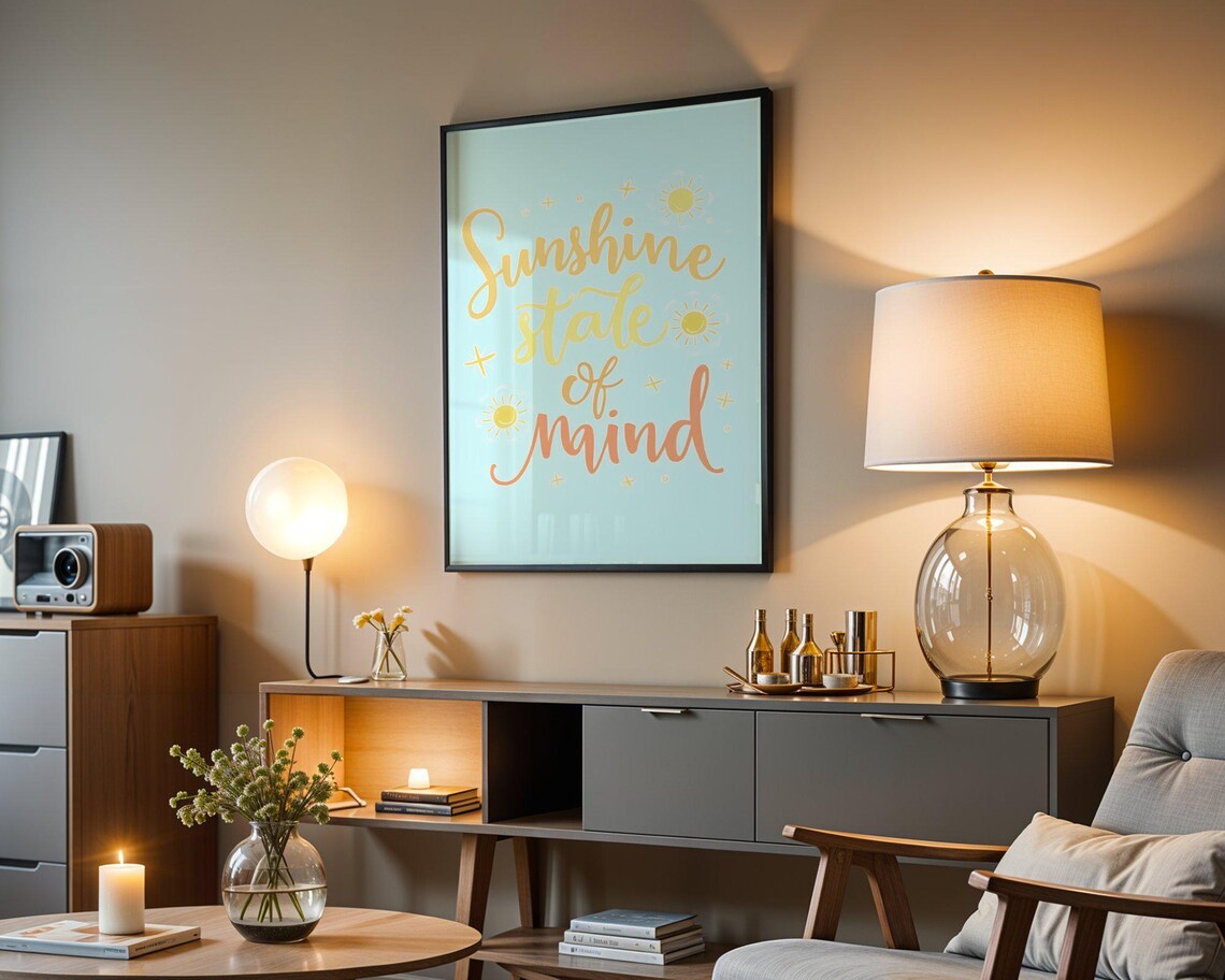 Sunshine State of Mind Yellow Quote Blue Sky Motivational Poster - Image 3