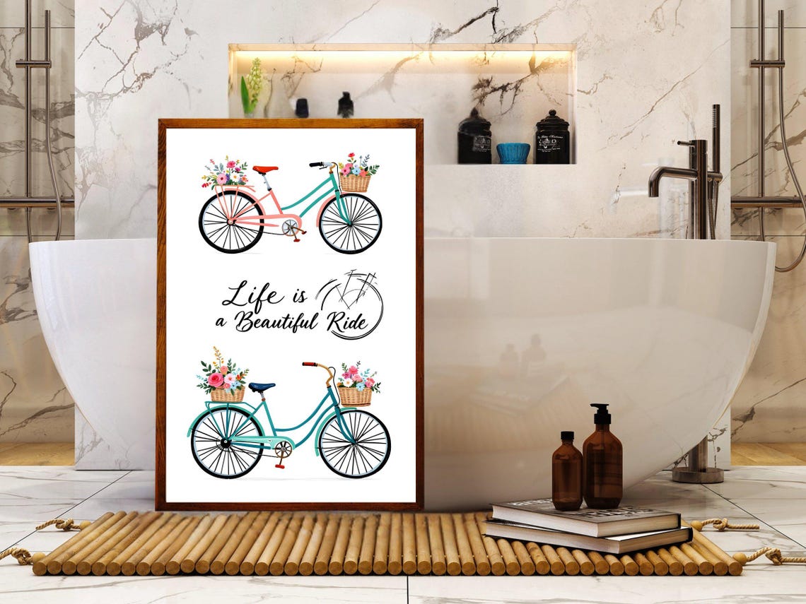 Life Is a Beautiful Ride Pastel Floral Bicycle Quote Poster for Home - Image 2