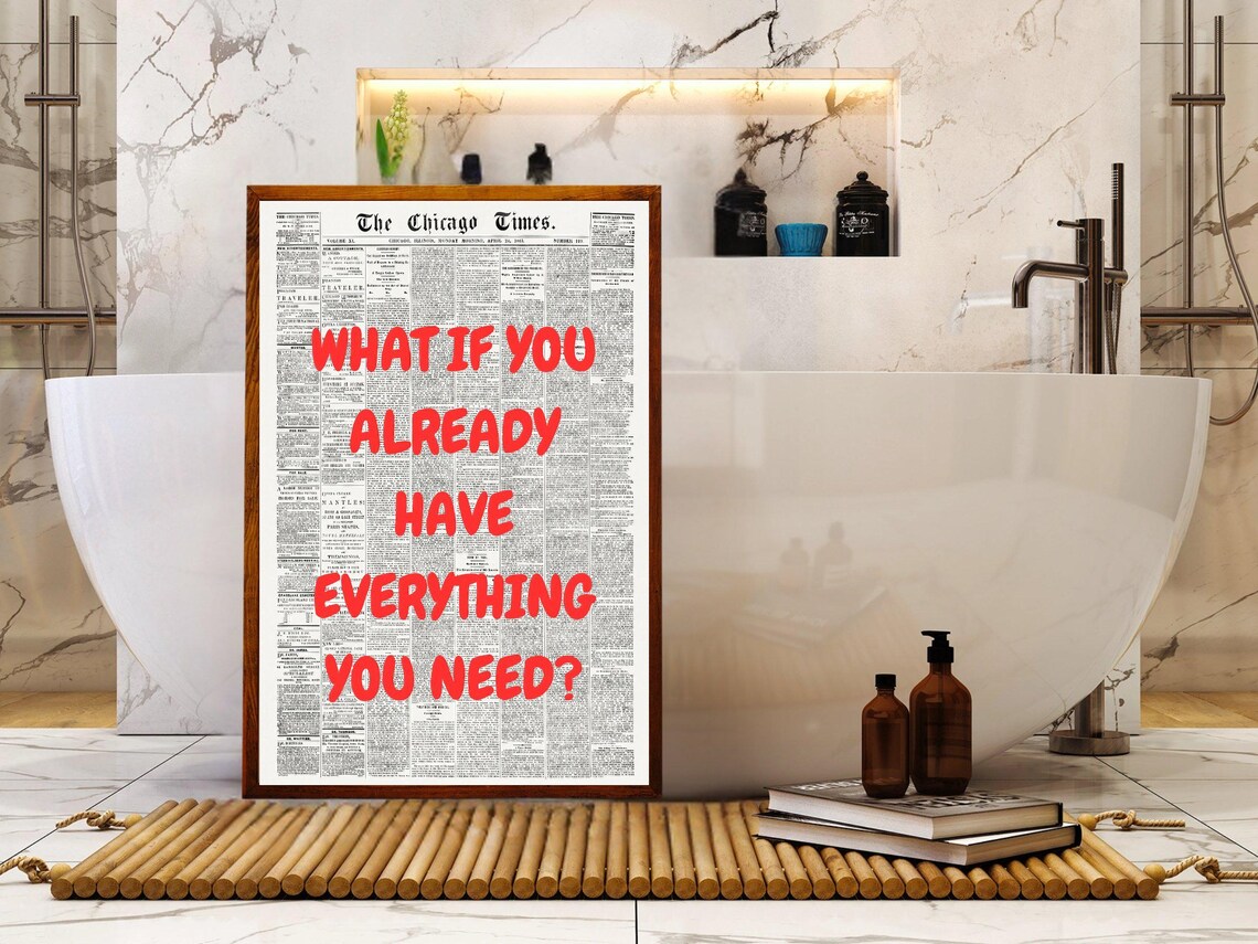What If You Already Have Everything You Need Red Vintage Newspaper Poster - Image 4