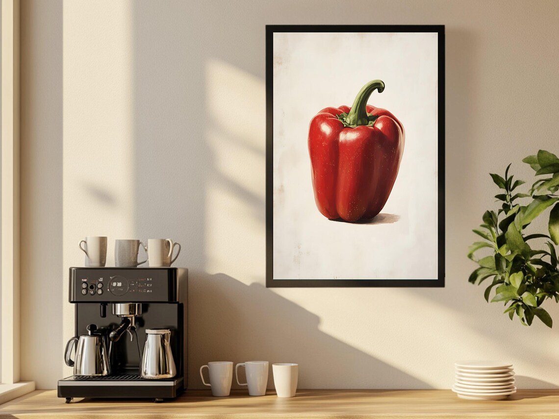 Red Bell Pepper Wall Art Kitchen Decor Vegetable Print Farmhouse Wall Art Rustic Home Decor Food Artwork Culinary Art Foodie Gift - Image 2