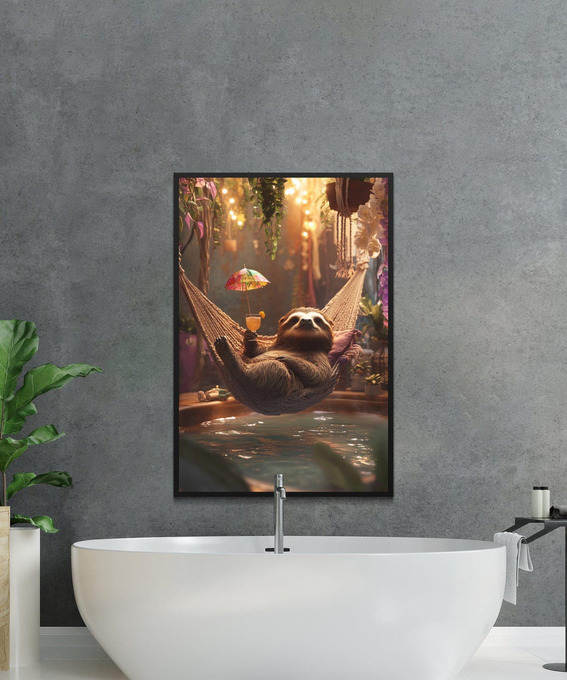 Sloth in a Hammock With Cocktail Over a Tropical Pool Poster - Image 2