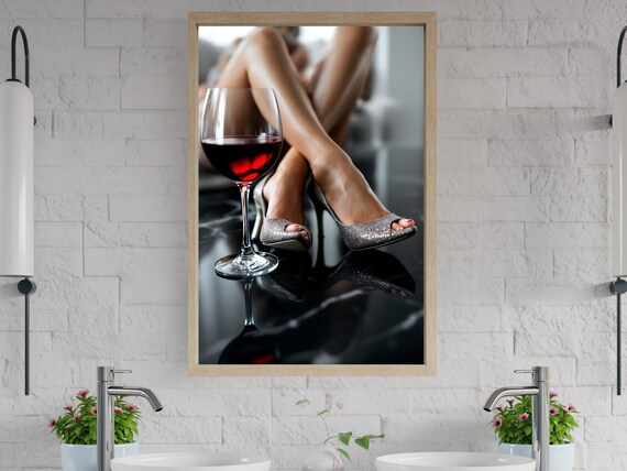 Wine And Heels Wall Art Glamorous Wine Feminine Decor Modern Bedroom Artwork Fashionable Red Wine Print Luxury Home Decor