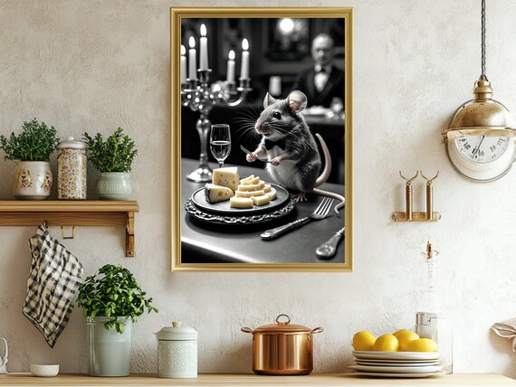 Whimsical Mouse Dining Wall Art Funny Animal Art Print Cute Mouse With Cheese Perfect For Kitchen Decor Unique Gift Idea