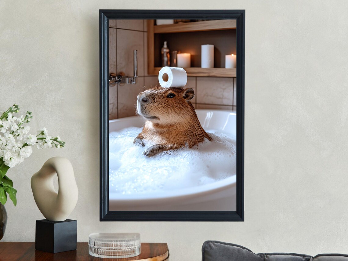 Funny Capybara Bathroom Art Print Cute Animal Wall Decor Bathroom Wall Art Quirky Capybara Poster Unique Home Decor Gift For Animal - Image 2