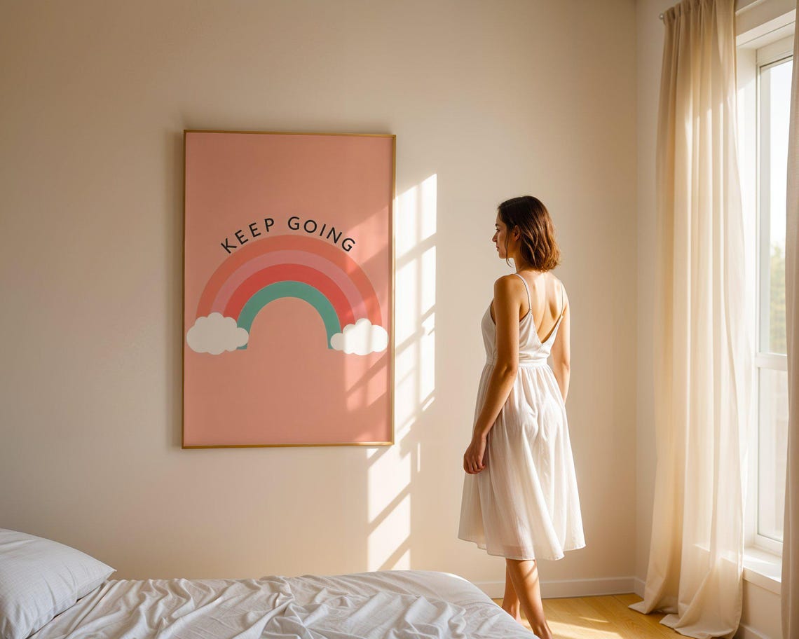 Keep Going Coral Rainbow Arch on Peach Background Quote Poster - Image 4