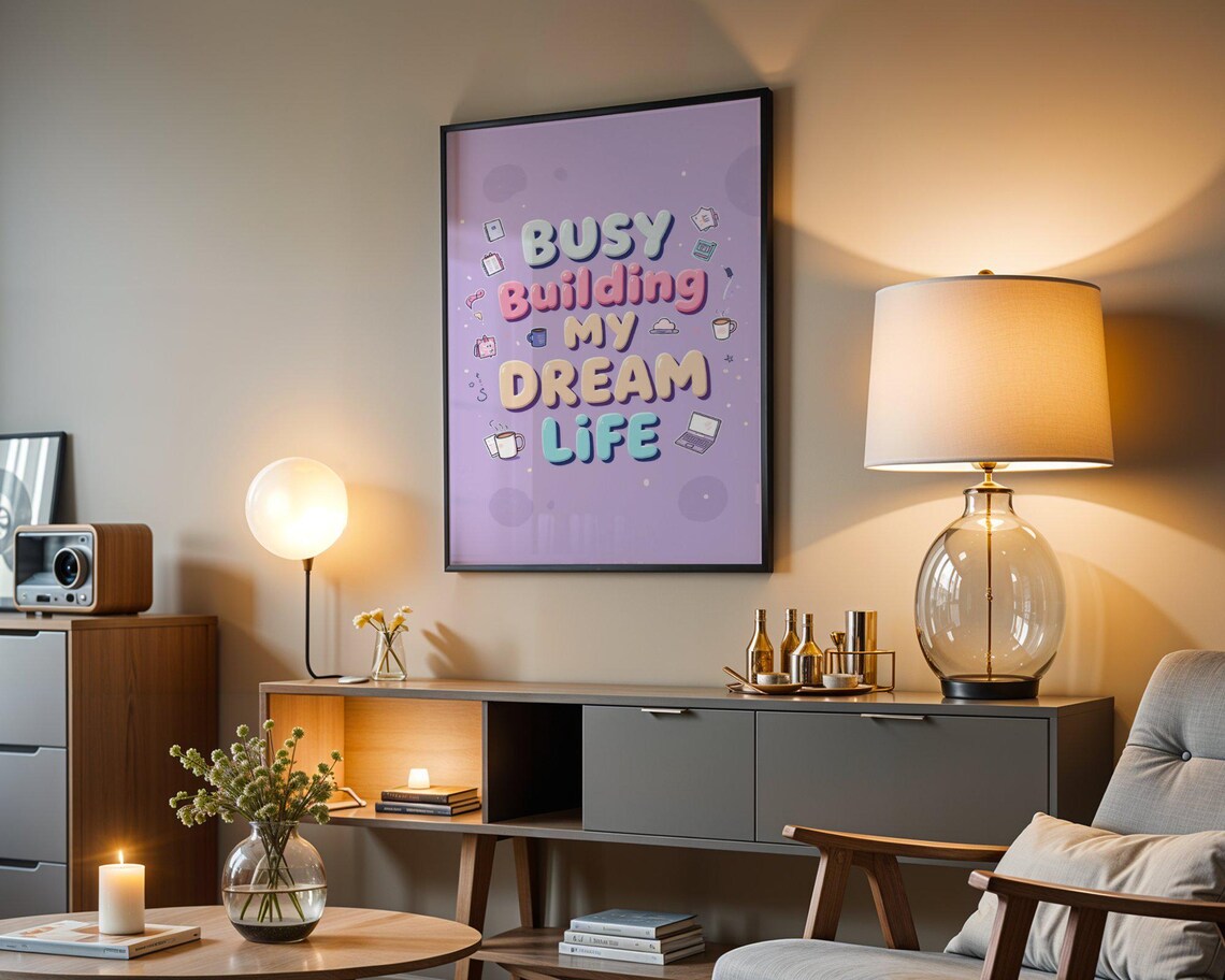 Busy Building My Dream Life Purple Bubble Letter Goal Setter Quote Poster - Image 4