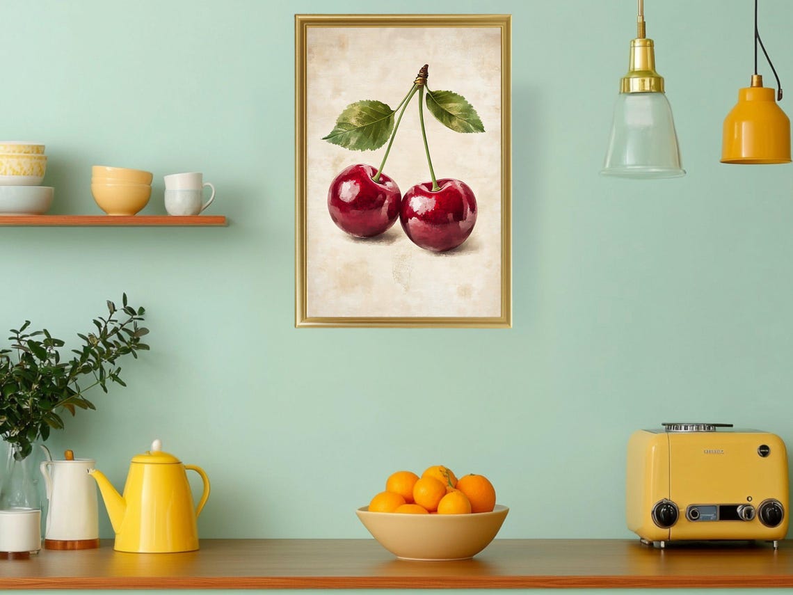 Sweet Red Cherry Watercolor Fruit Illustration Kitchen Poster - Image 3