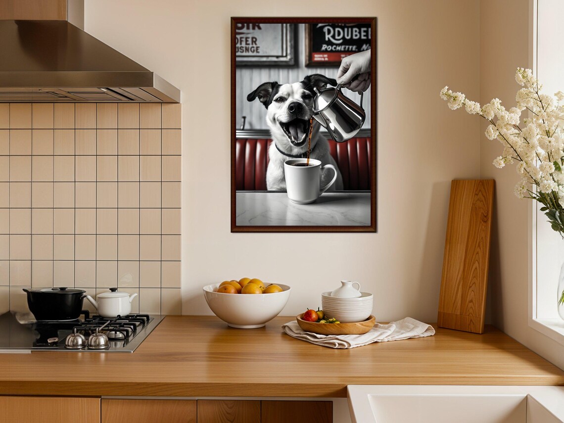 Happy Dog Watching Fresh Coffee Funny Diner Pet Humor Poster - Image 4