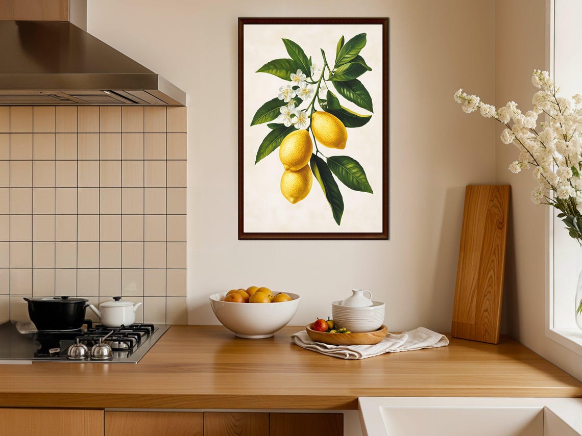 Lemon Tree Branch with White Blossoms Vintage Botanical Kitchen Poster - Image 4