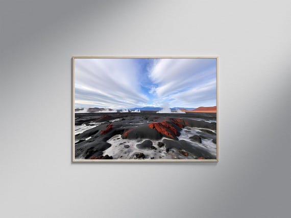 Scenic Geysers And Mountains Wall Art Beautiful Cloudy Sky Nature Landscape Print Modern Home Decor Stunning Photography Print