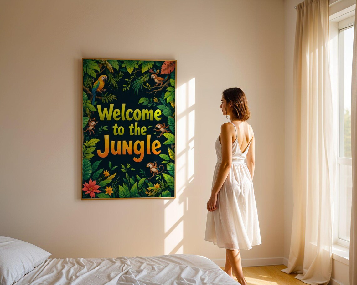 Welcome to the Jungle Tropical Parrot Monkey Nursery Kids Room Decor Poster - Image 5