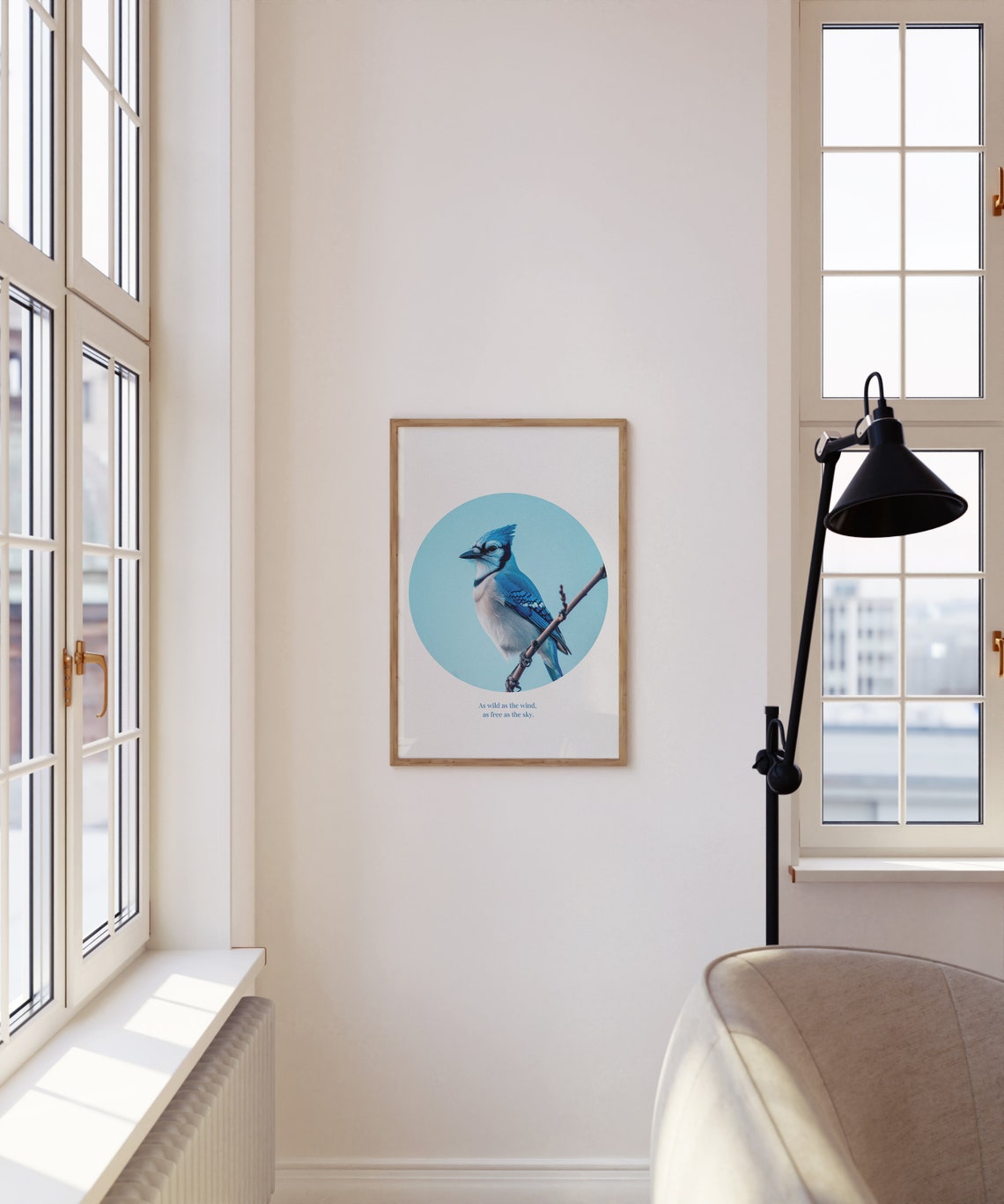 Blue Jay Perched Branch Teal Circle Quote Inspirational Art Poster - Image 3