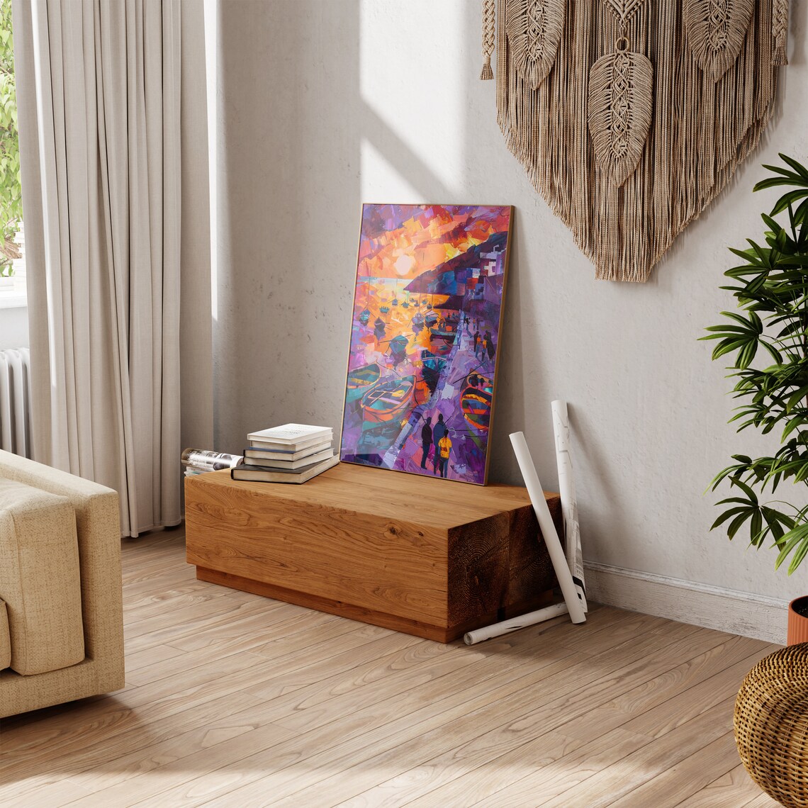 Matisse Inspired Harbor Boats Orange Sun Abstract Painting Poster - Image 3