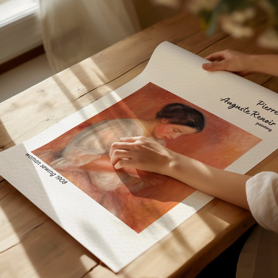 Renoir Woman Sewing 1908 Warm Portrait Impressionist Art Poster - Image 3