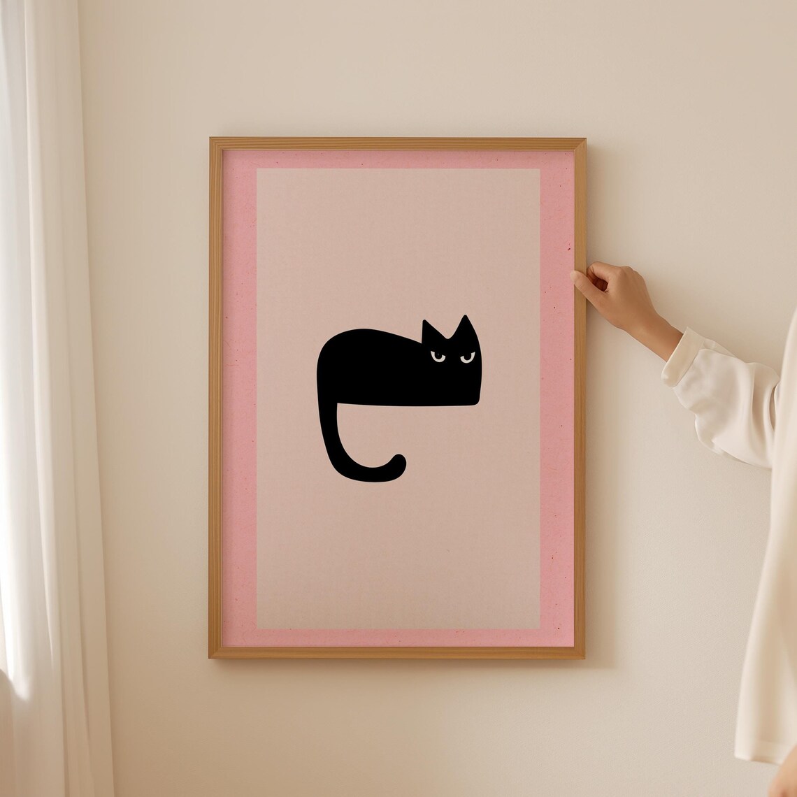 Funny Cat Meme Poster, Minimalist Black Cat Portrait