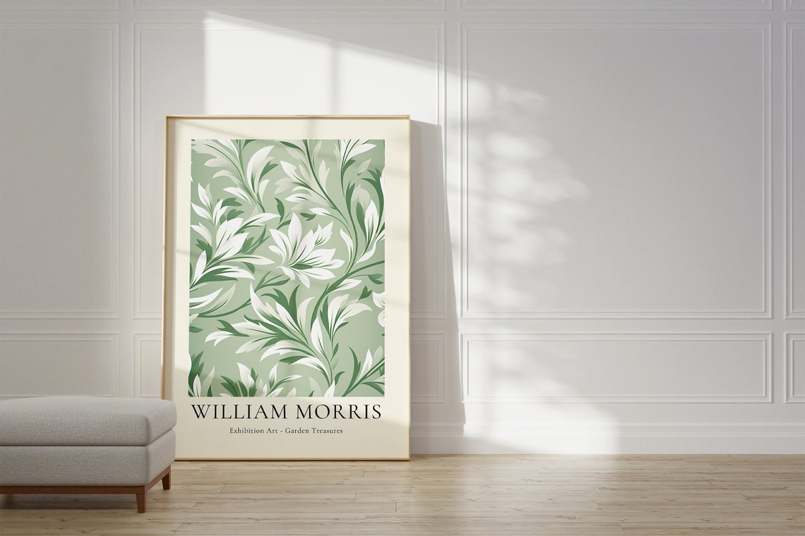 William Morris Garden Treasures White Leaves Green Art Poster