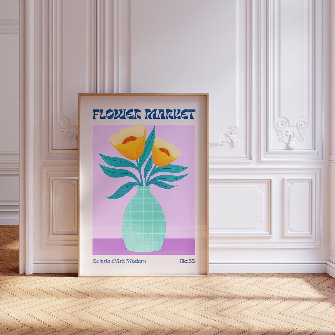 Flower Market No 33 Yellow Blooms Mint Vase Purple Retro Poster - Image 5