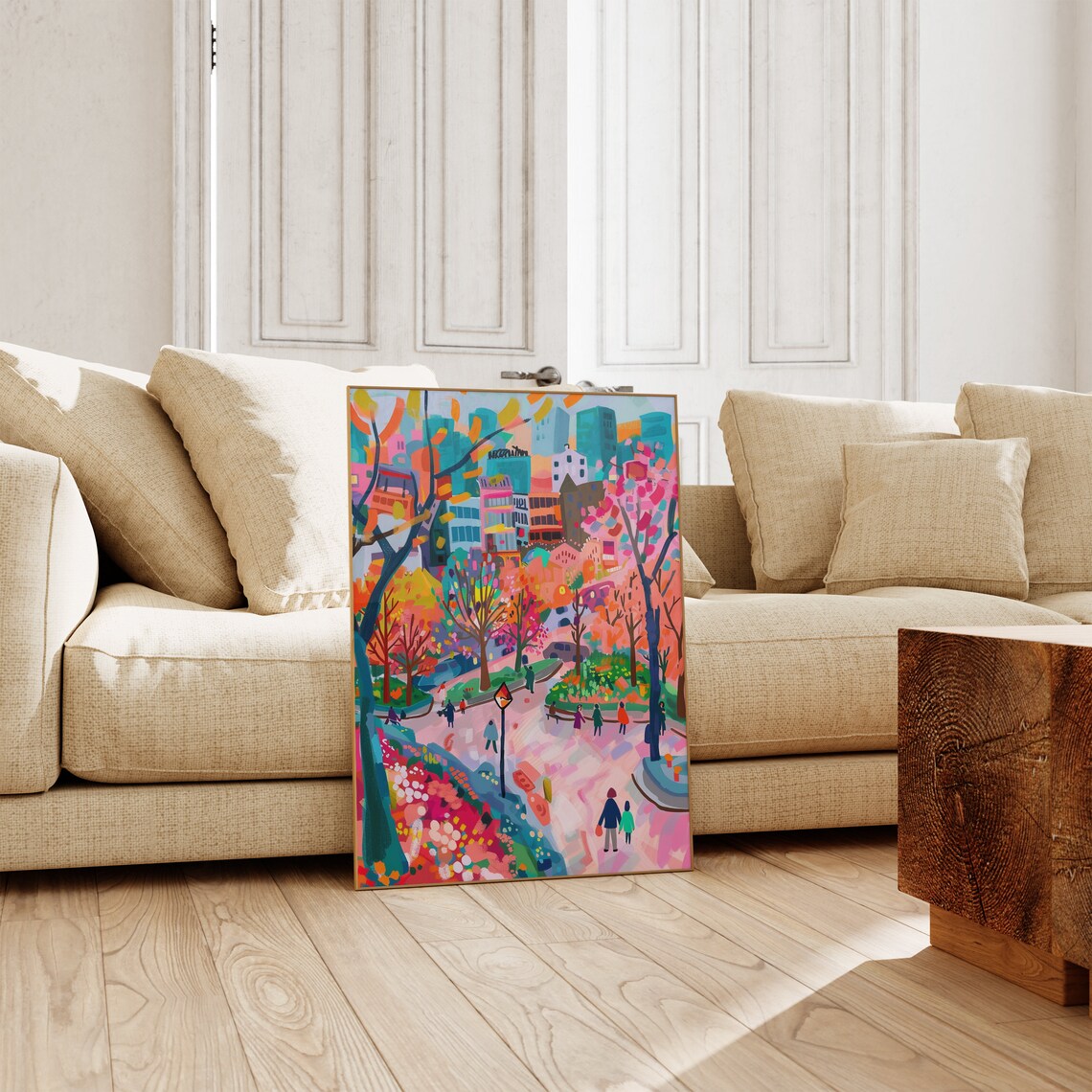 Colorful City Park Autumn Trees People Vibrant Street Art Poster - Image 2