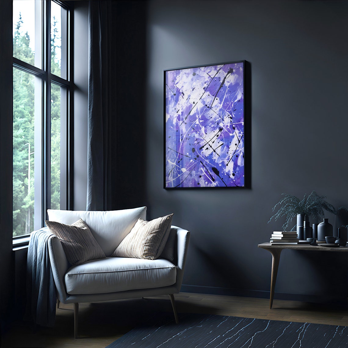 Jackson Pollock Style Purple White Drip Splatter Abstract Art Poster - Image 4