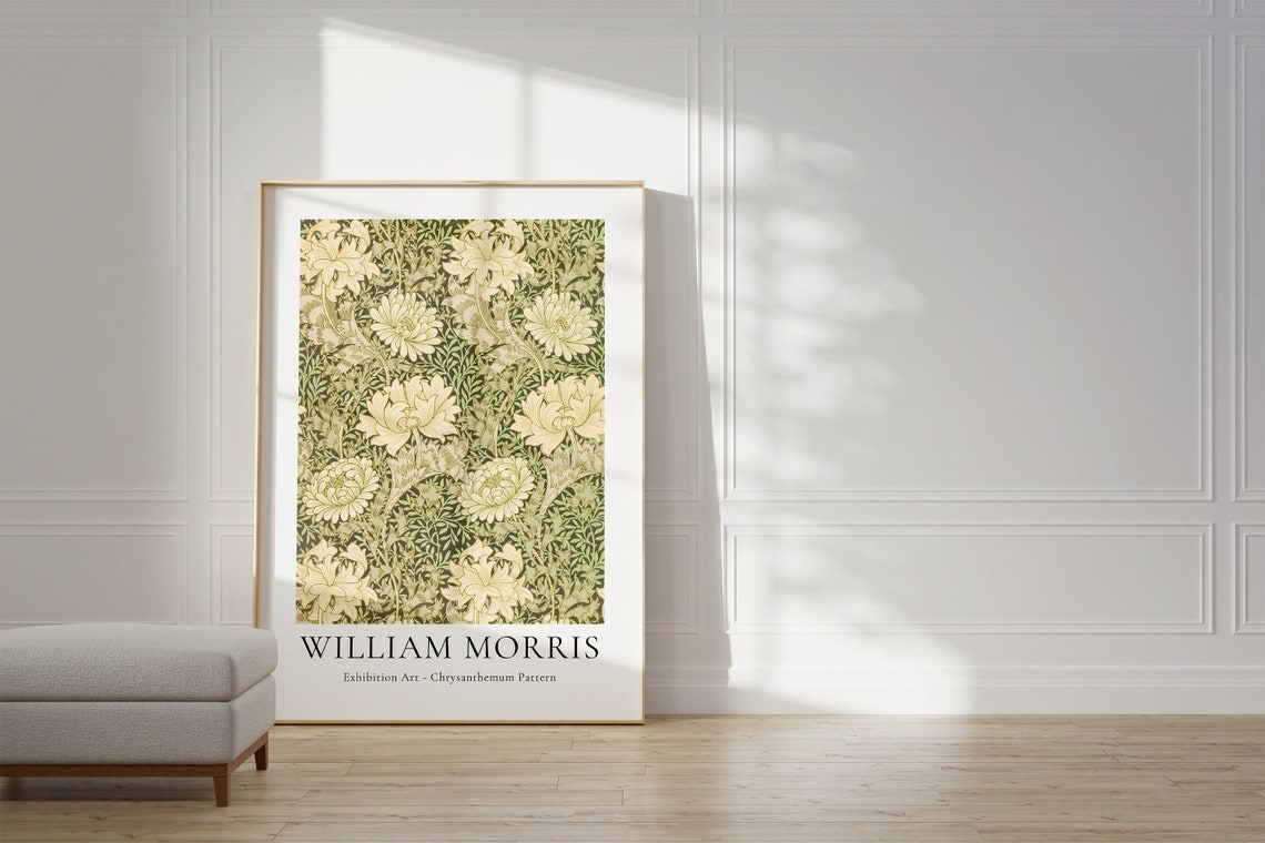 William Morris Chrysanthemum Pattern Cream Floral Art Poster