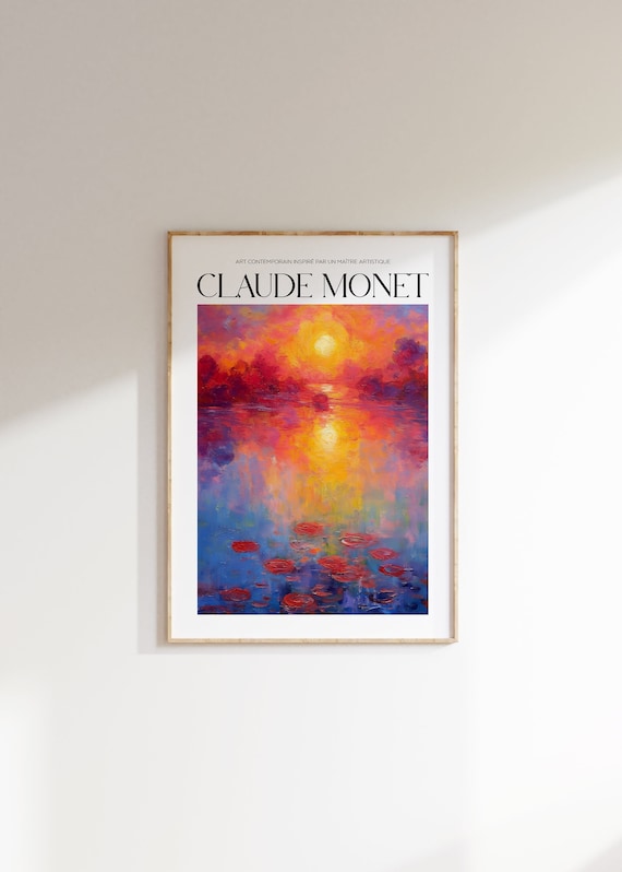 Claude Monet Mid-Century Modern Poster, Exhibit Style
