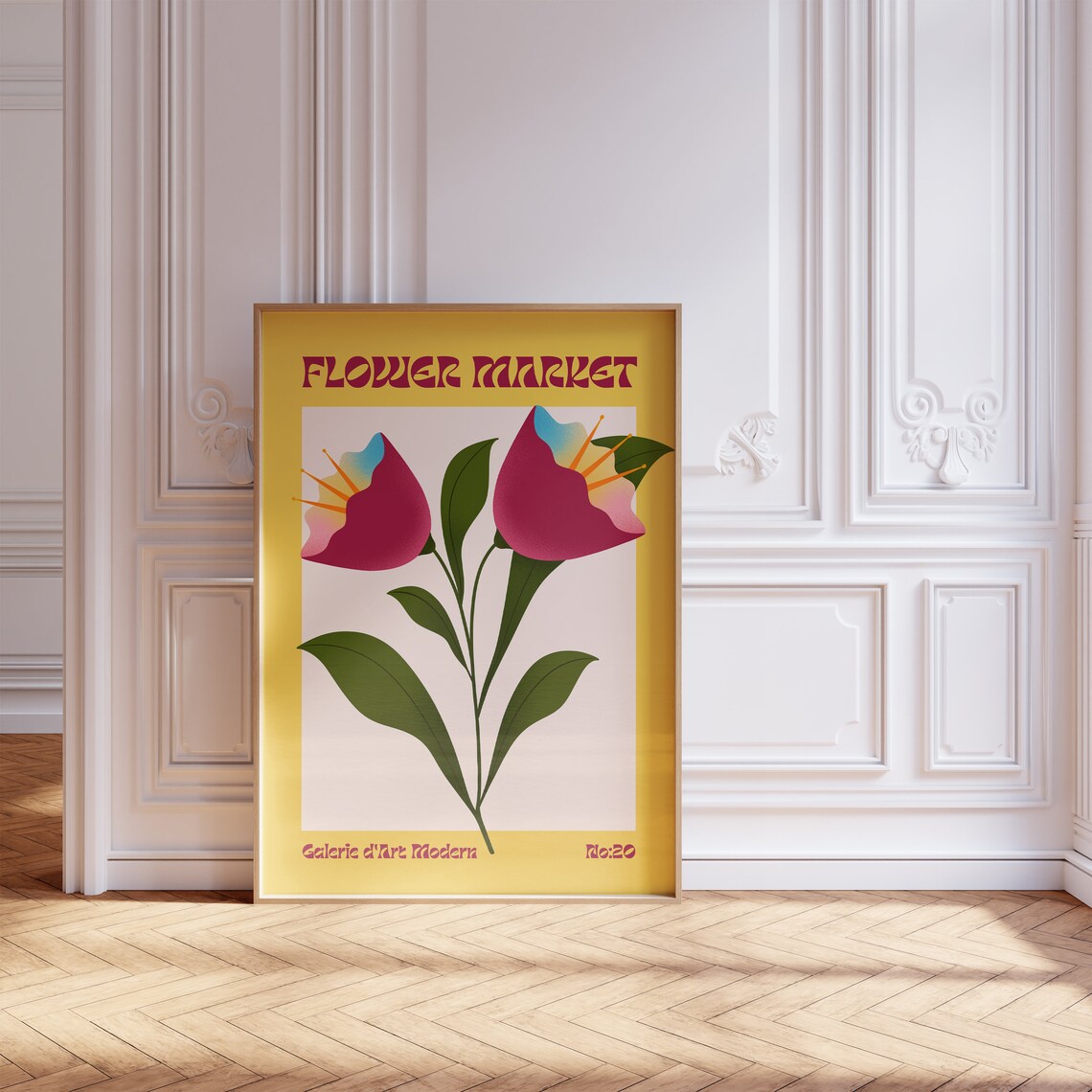 Flower Market No 20 Pink Trumpet Blooms On Yellow Art Poster - Image 5