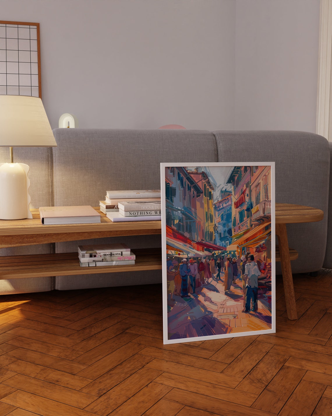 Busy Market Street with Stalls Colorful Impressionist Painting Poster - Image 4