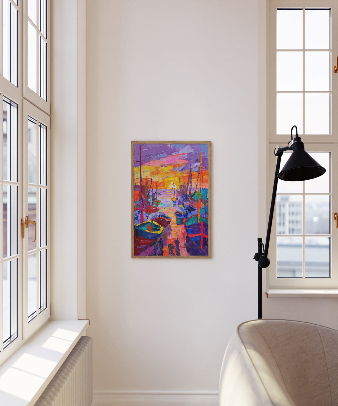 Matisse Inspired Sailboat Harbor Sunset Impasto Colorful Art Poster - Image 4
