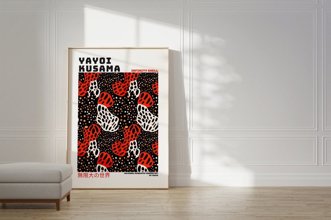 Yayoi Kusama Infinity Shell Bold Red Black Polka Dot Art Poster
