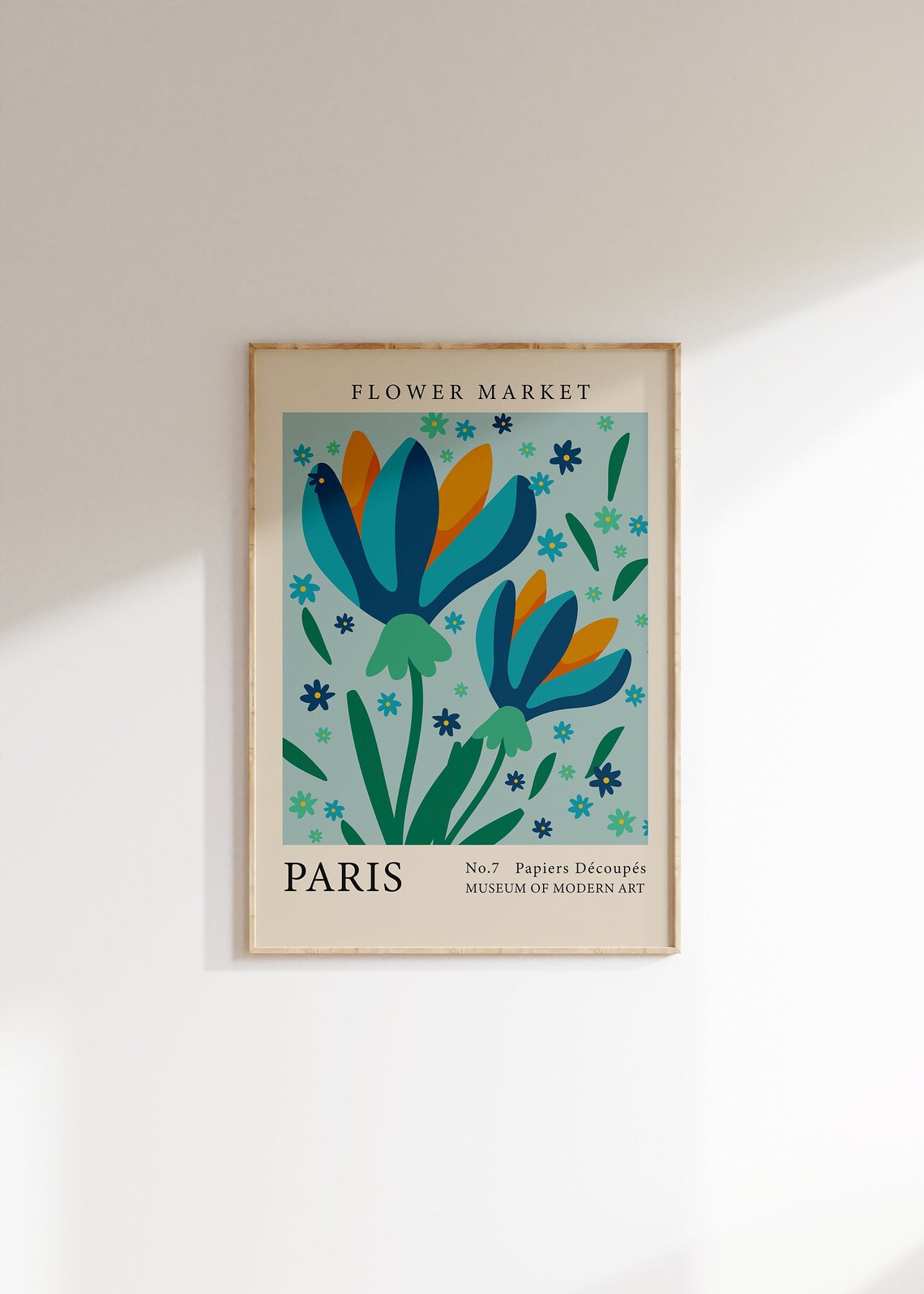 Flower Market Paris Mint Blue Orange Tulips Floral Art Poster