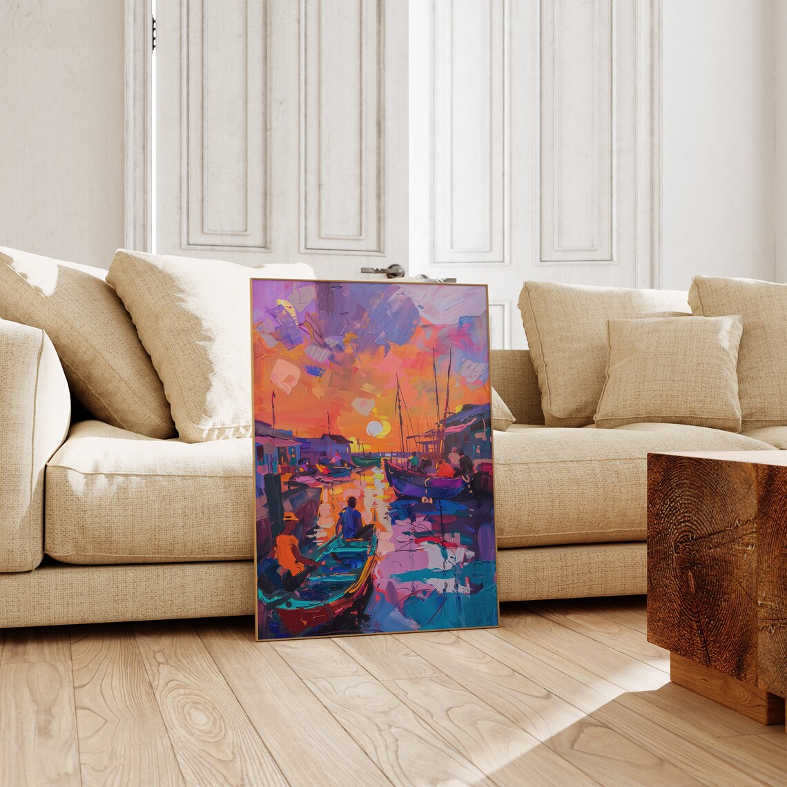 Matisse Inspired Fishing Village Sunset Boats Impasto Art Poster - Image 2
