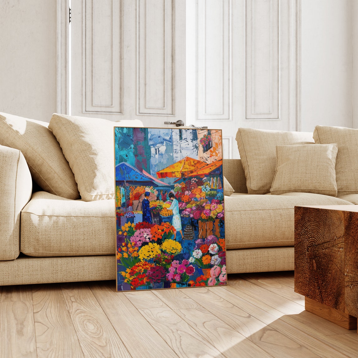 Flower Market Orange Blue Awnings Bright Blooms Shoppers Poster - Image 5