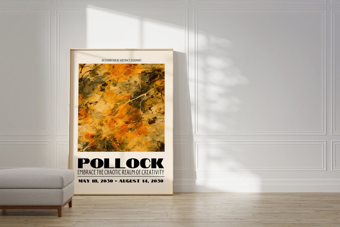 Pollock Embrace Chaos Amber Gold Splash Abstract Marble Art Poster