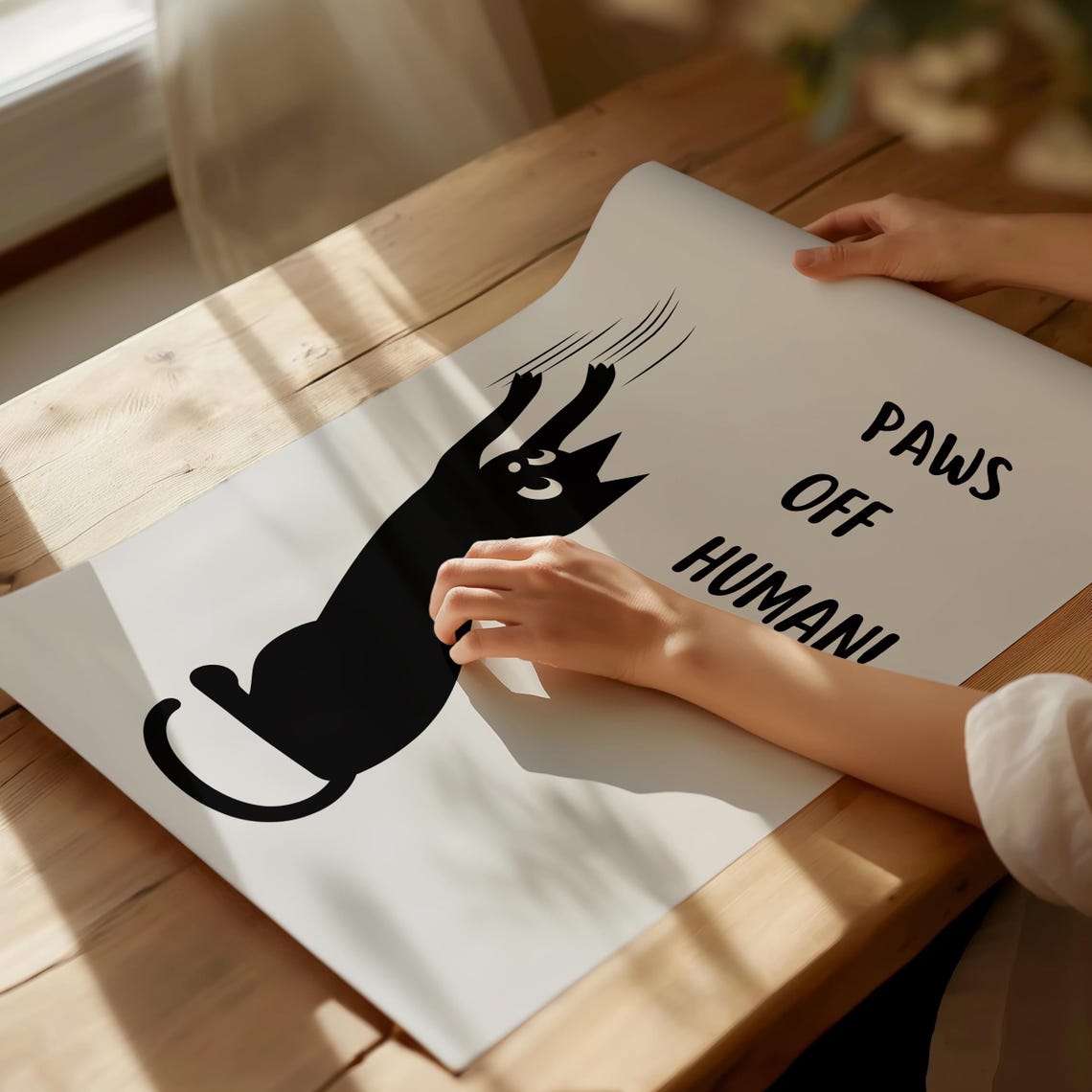 Paws Off Human Sassy Scratching Black Cat Minimalist Art Poster - Image 4