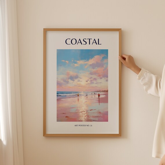 Coastal Beach Sunset Watercolor Painting Beach House Decor Poster