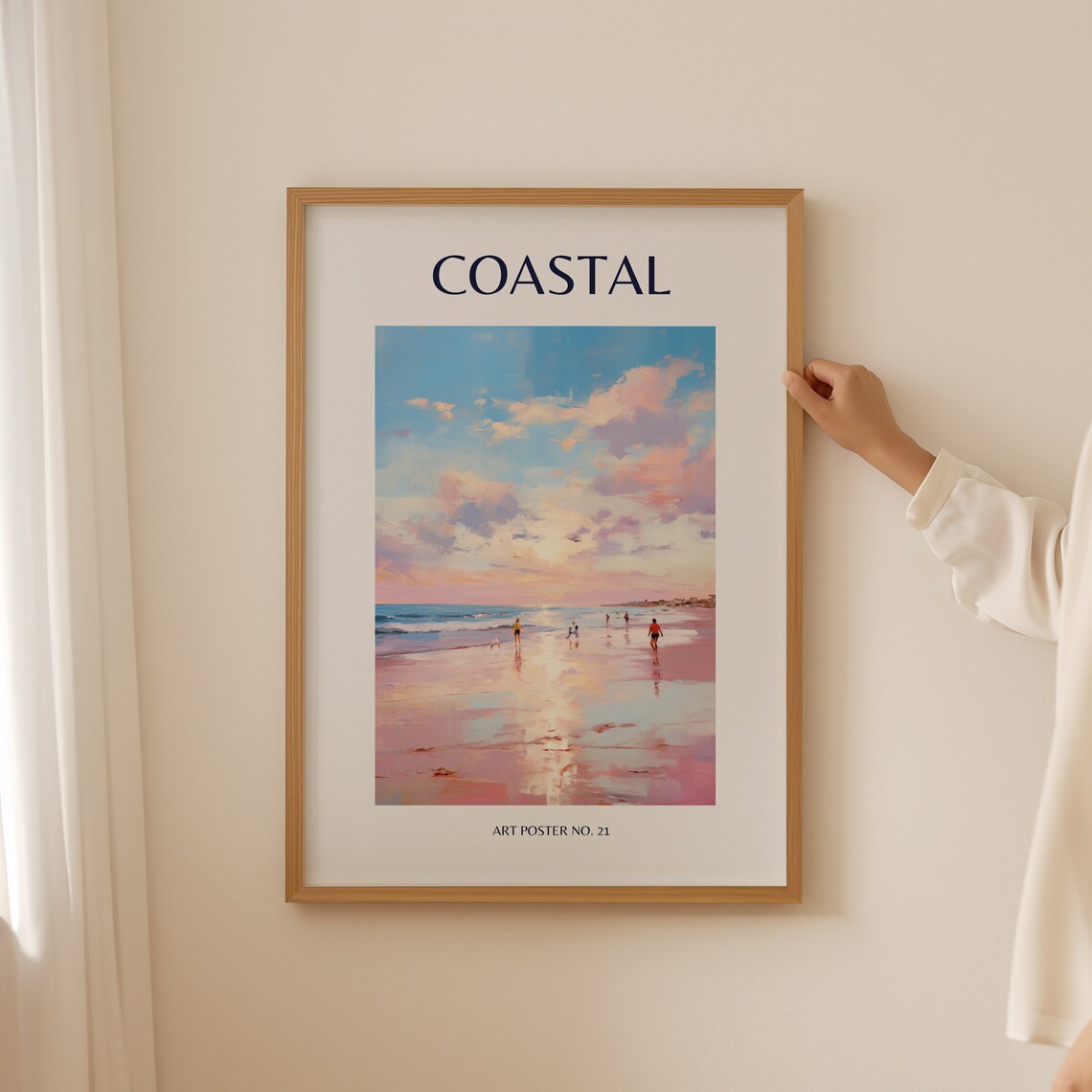 Coastal Beach Sunset Watercolor Painting Beach House Decor Poster