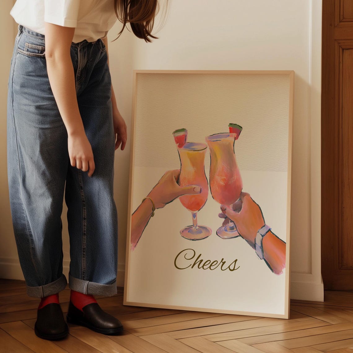 Cheers Cocktail Toast Watercolor Two Raised Hands Bar Party Poster - Image 5
