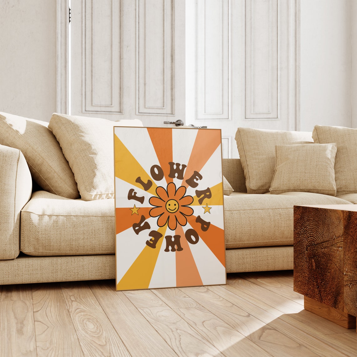 Flower Power Daisy Retro 70s Hippie Groovy Sunburst Art Poster - Image 2