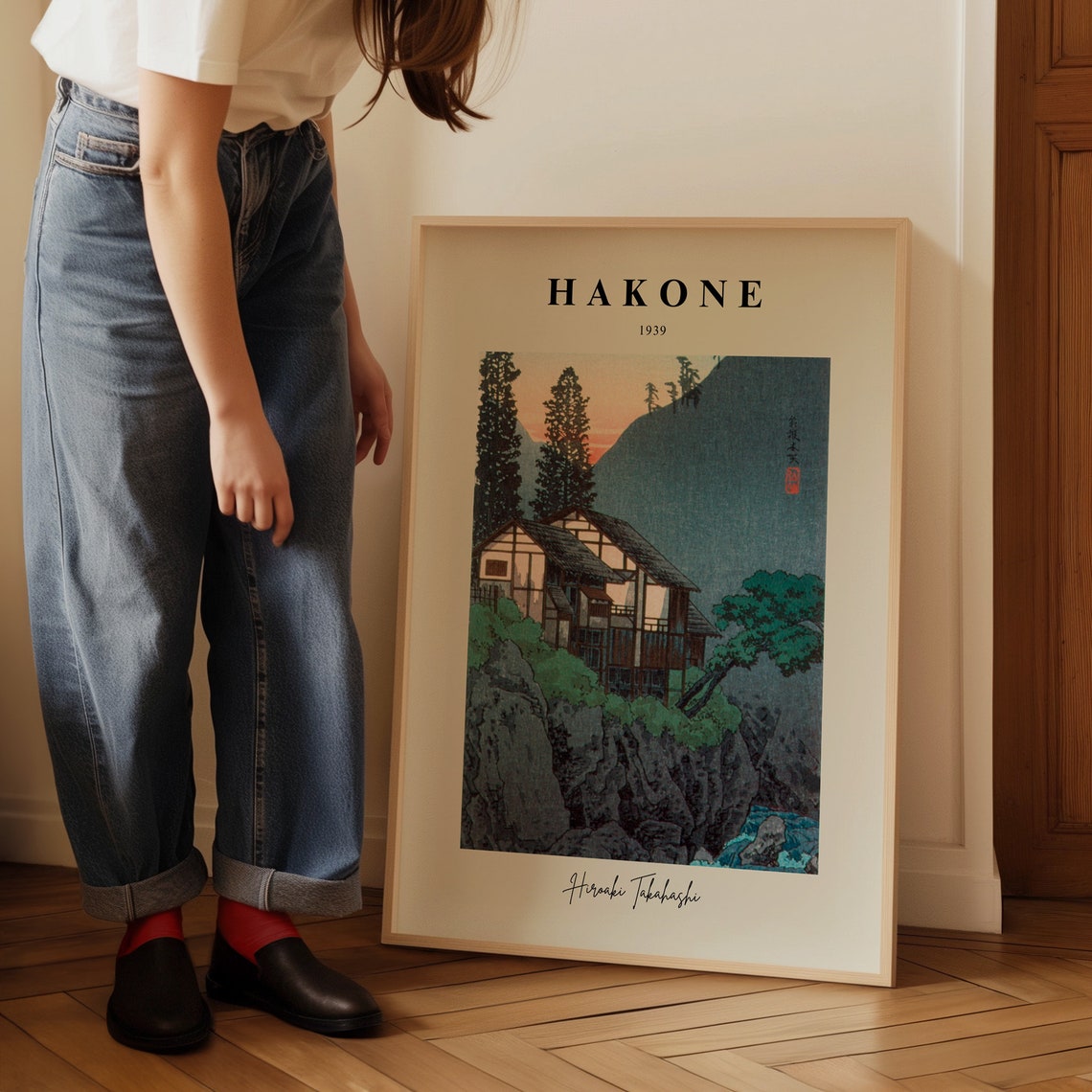 Hiroaki Takahashi Hakone 1939 Mountain Inn Woodblock Art Poster - Image 3