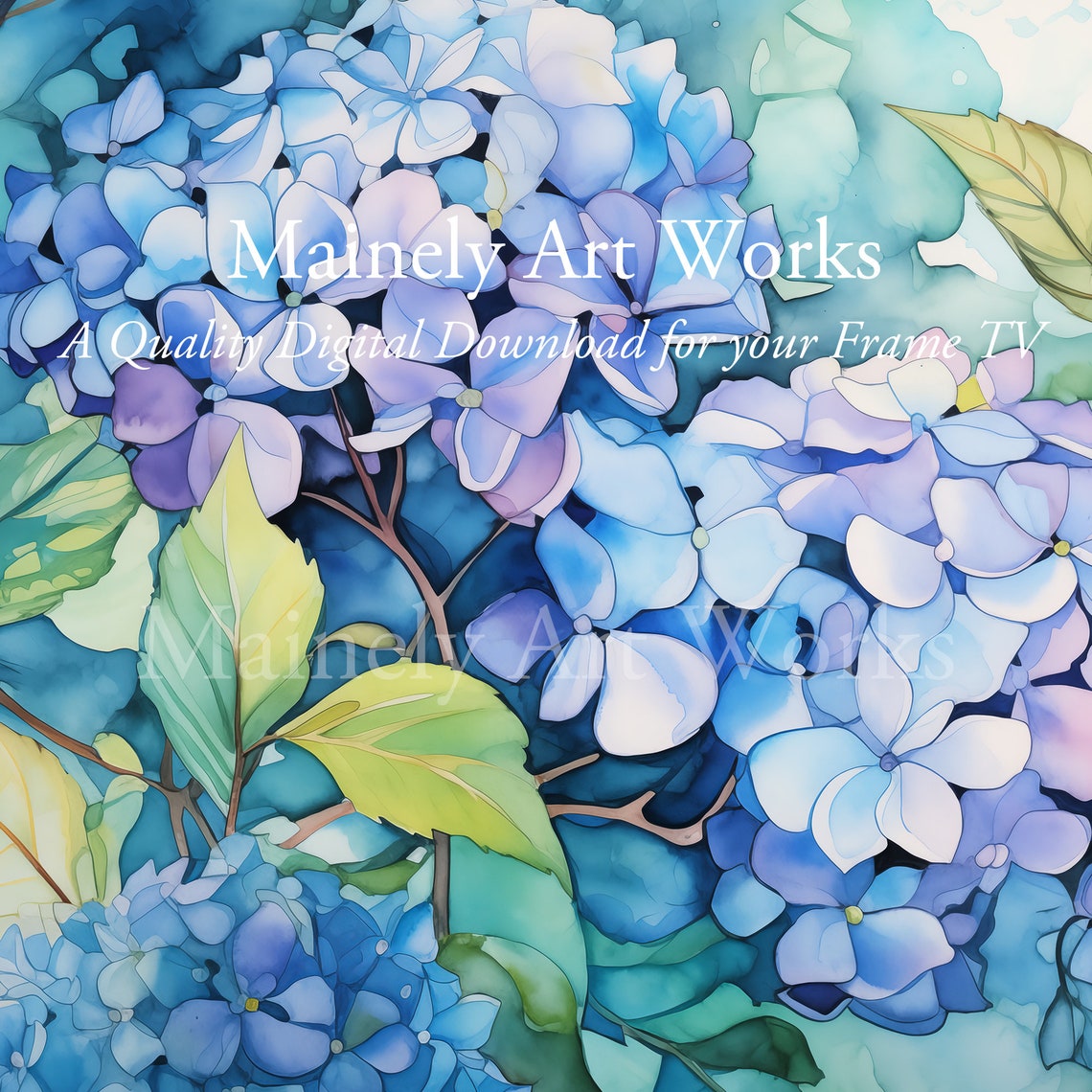 Blue Hydrangea Watercolor Lush Floral Spring Garden Wall Art Poster - Image 3