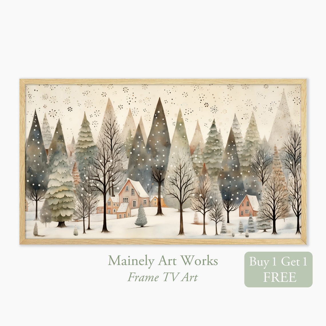Country Frame Tv Art Winter Farmhouse Scene For Frame Tv Vintage Village Tv Art Folk Art Frame Tv Art Country Farmhouse Frame Tv