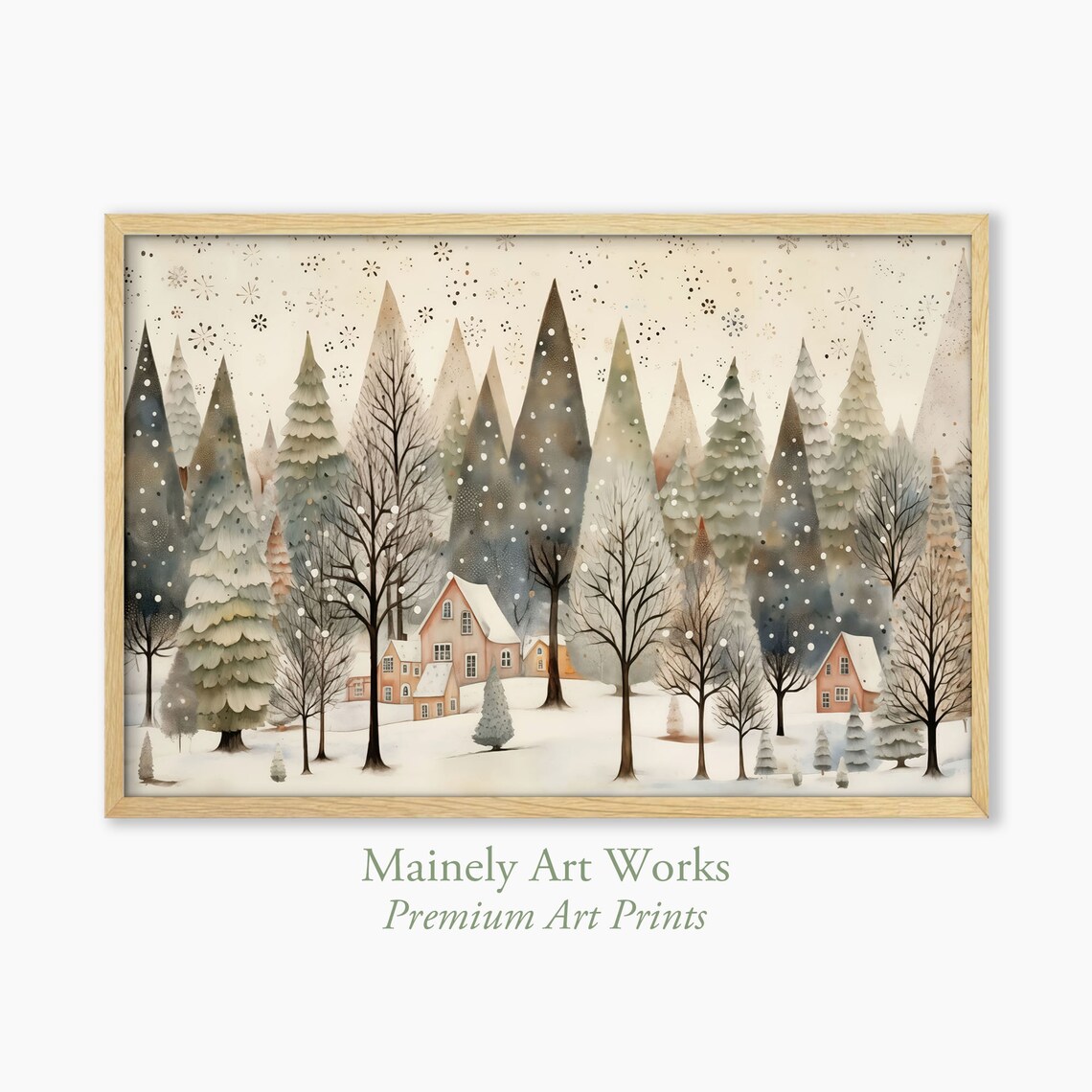 Farmhouse Folk Art Landscape, Woodland Farm Poster