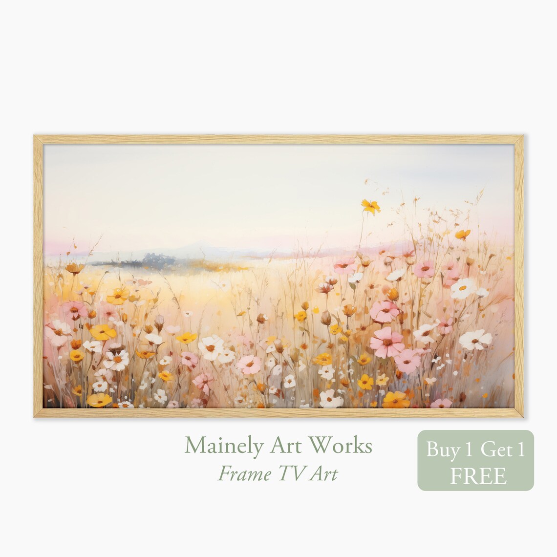 Pastel Pink Wildflower Field Dreamy Impressionist Summer Meadow Wall Art Print