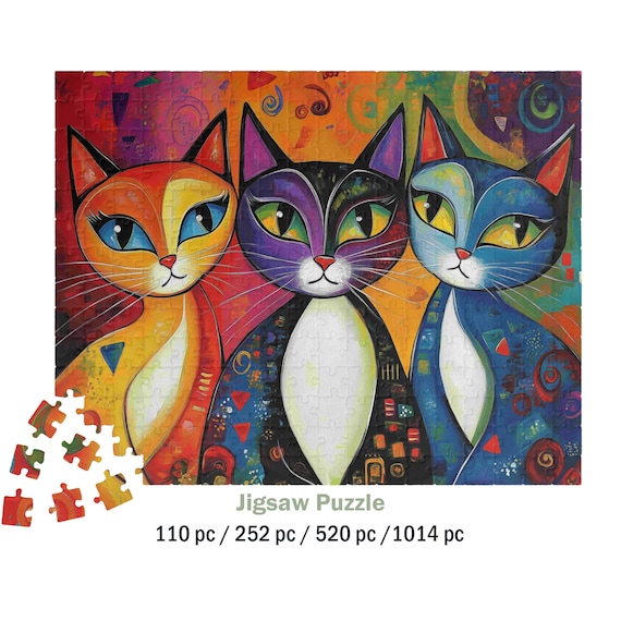 Three Colorful Stylized Cats Abstract Faces Jigsaw Puzzle Poster