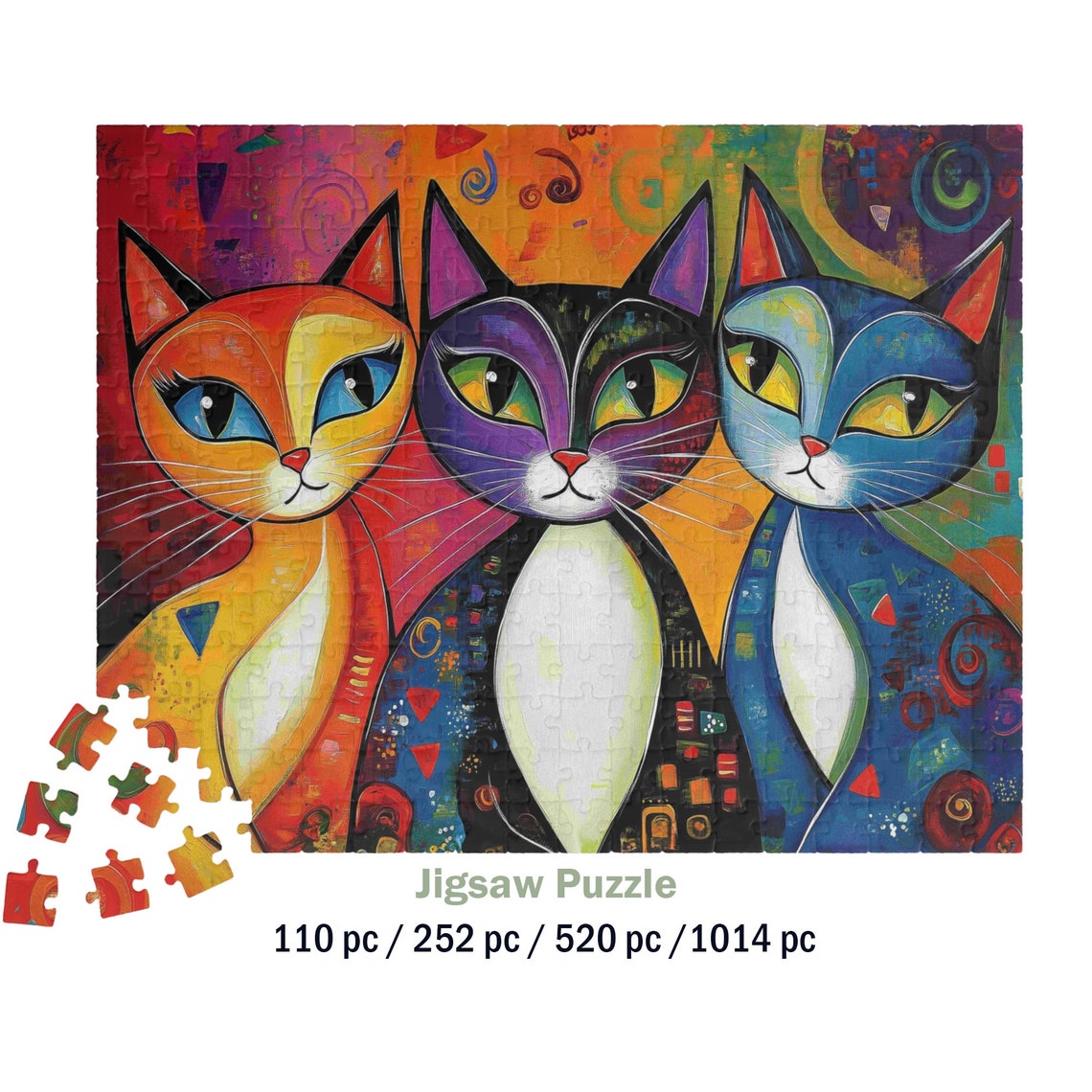 Three Colorful Stylized Cats Abstract Faces Jigsaw Puzzle Poster