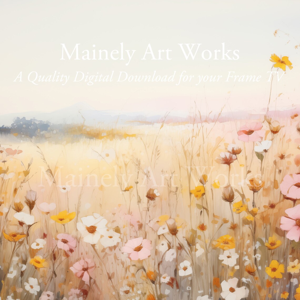 Pastel Pink Wildflower Field Dreamy Impressionist Summer Meadow Wall Art Print - Image 3